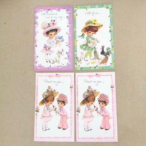 Vintage Greeting Birthday Cards 1970s Regent USA Pastel Big Head Children MCM